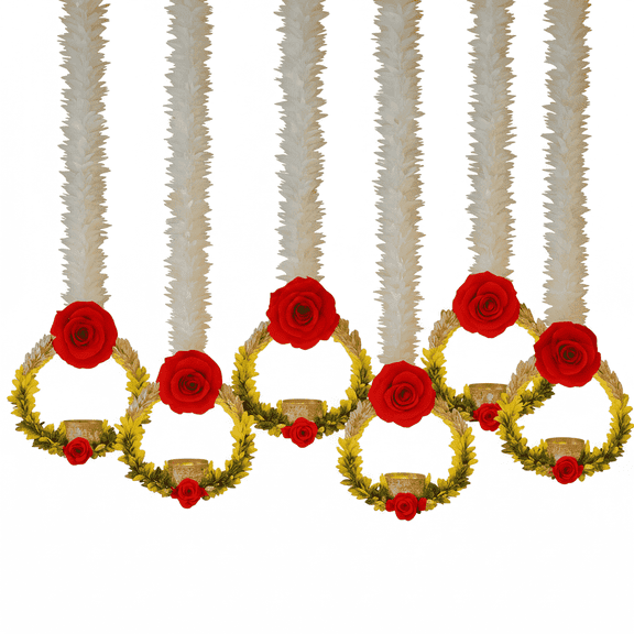 Indian store01 Red Fabric Floral Door Hanging Latkans for Wedding, 20 inch, Set of 4