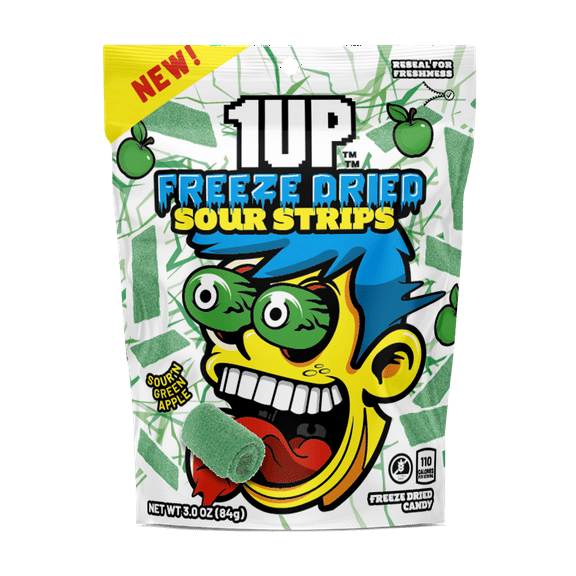 1UP Candy Freeze Dried Green Apple Sour Strips 3.0 oz Resealable Bag