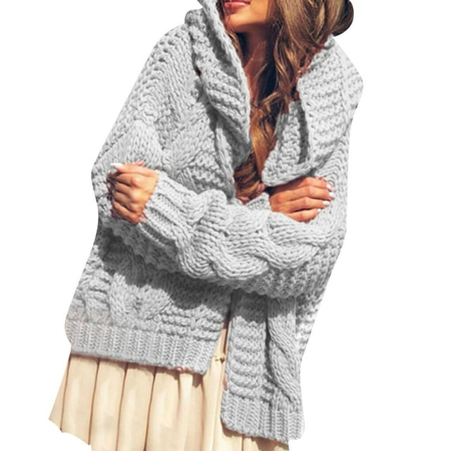 Gibobby Cárdigan para mujer Suéteres de punto de cachemira para mujer con botones(Gris,CH)