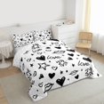 thumbnail image 3 of Manfei Stars Loves Print Queen Comforter Set,Graffiti Artwork Bedding Sets,White Black Bedding Comforter Set For Girls Kids,Ultra Soft Home Decor Reversible,3pcs, 3 of 8