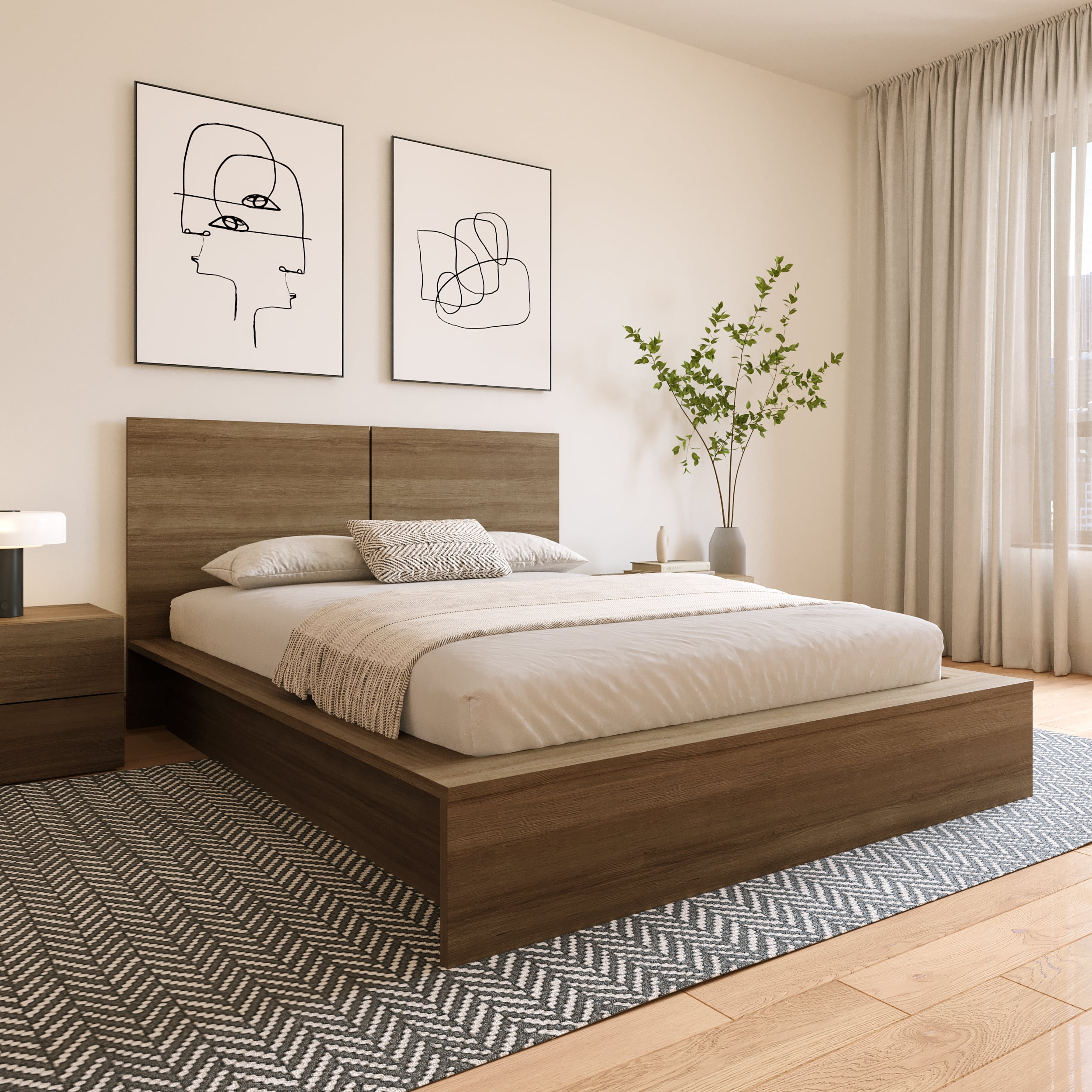 Nexera James Queen Size Panel Headboard, Brown Oak
