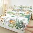 thumbnail image 3 of Manfei Giraffe Elephant Zebra 3pcs Twin Sheet Sets,Tropical Plants Twin Fitted Sheet,Kawaii Animal Breathable Flat Sheet,Microfiber Cartoon Room Decorative, 3 of 7