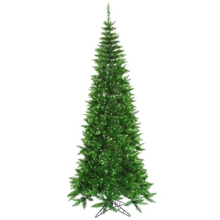 10' Pre-Lit Green Tinsel Slim Artificial Christmas Tree - Green Lights