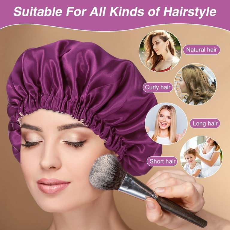 PWFE Satin Sleep Cap for Women Long Hair Silky Bonnet for Curly