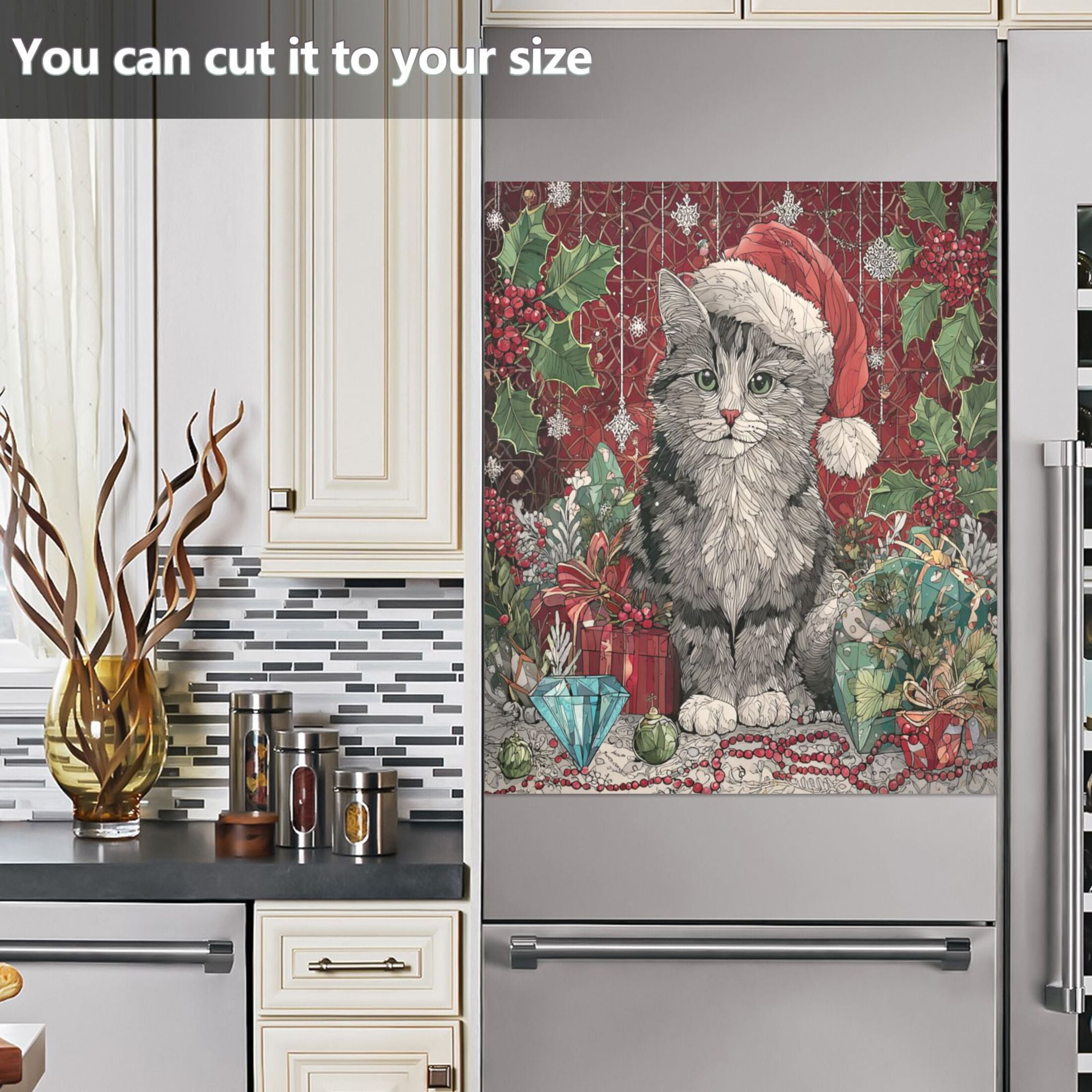 Dishwasher Sticker Magnetic Dishwasher Sticker Magnetic Decorative Sticker Refrigerator Sticker Dishwasher Decorative Stickers Warm Christmas Black Cat