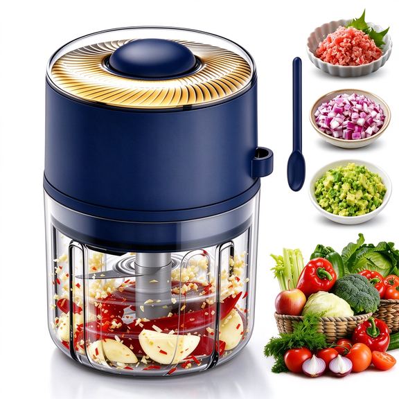 iFaveorr Electric Garlic Chopper Mini, 350 ml Small Garlic Mincer with 6 Stainless Steel Blades, Portable Rechargeable Cordless Chopper for Onion, Chili, Ginger, Nuts, Meat & Fruits (Blue)