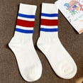 thumbnail image 2 of Deago 3 Pairs Fun Novelty Striped Retro Crew Socks for Women Men Sporty Running Calf Casual Cotton Athletic Socks (Blue Red), 2 of 8
