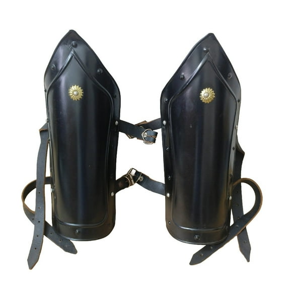 Fully Functional Black Leg Guard for Medieval Knights Cosplay Role Play Costume Armour, Handmade Leg Protection Iron Steel Armor Set
