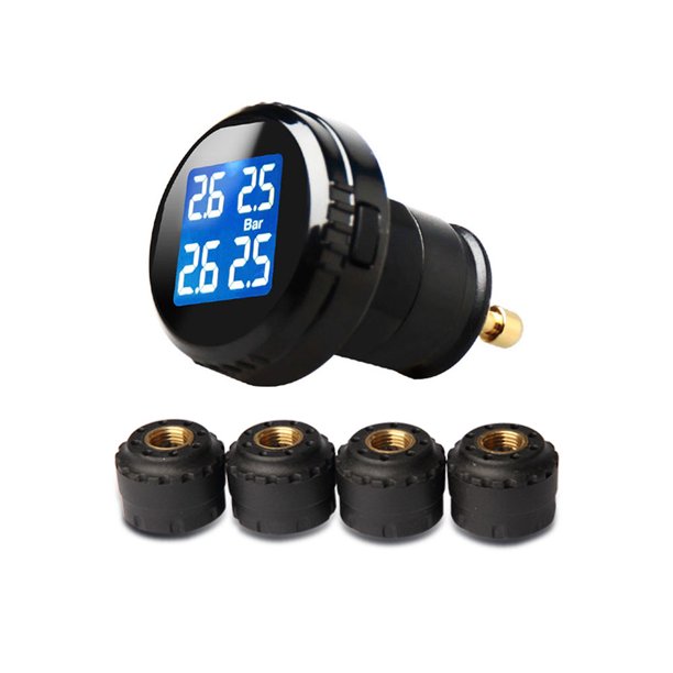 Tire Pressure Monitor with 4 External Cap Sensors Wireless Tire