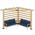 thumbnail image 1 of Outsunny 9' x 9' Corner Pergola w/ Conversation Set , Natural and Blue, 1 of 9