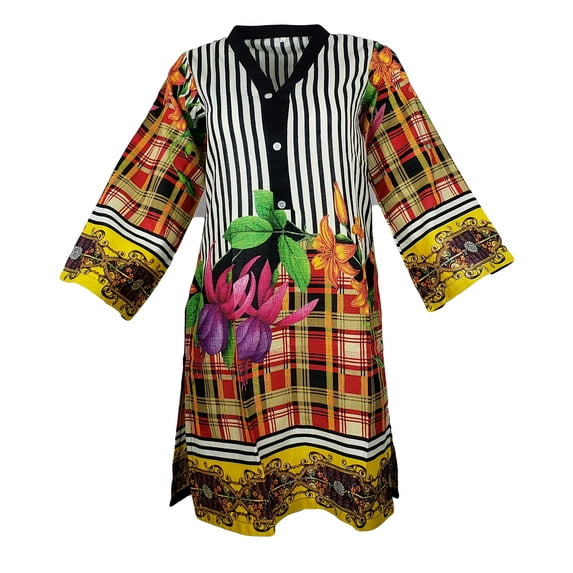 IshDeena Printed Pakistani Khadi Kurtis for Women Ready to Wear Tunic Tops/Shirts for Ladies - 1 Piece