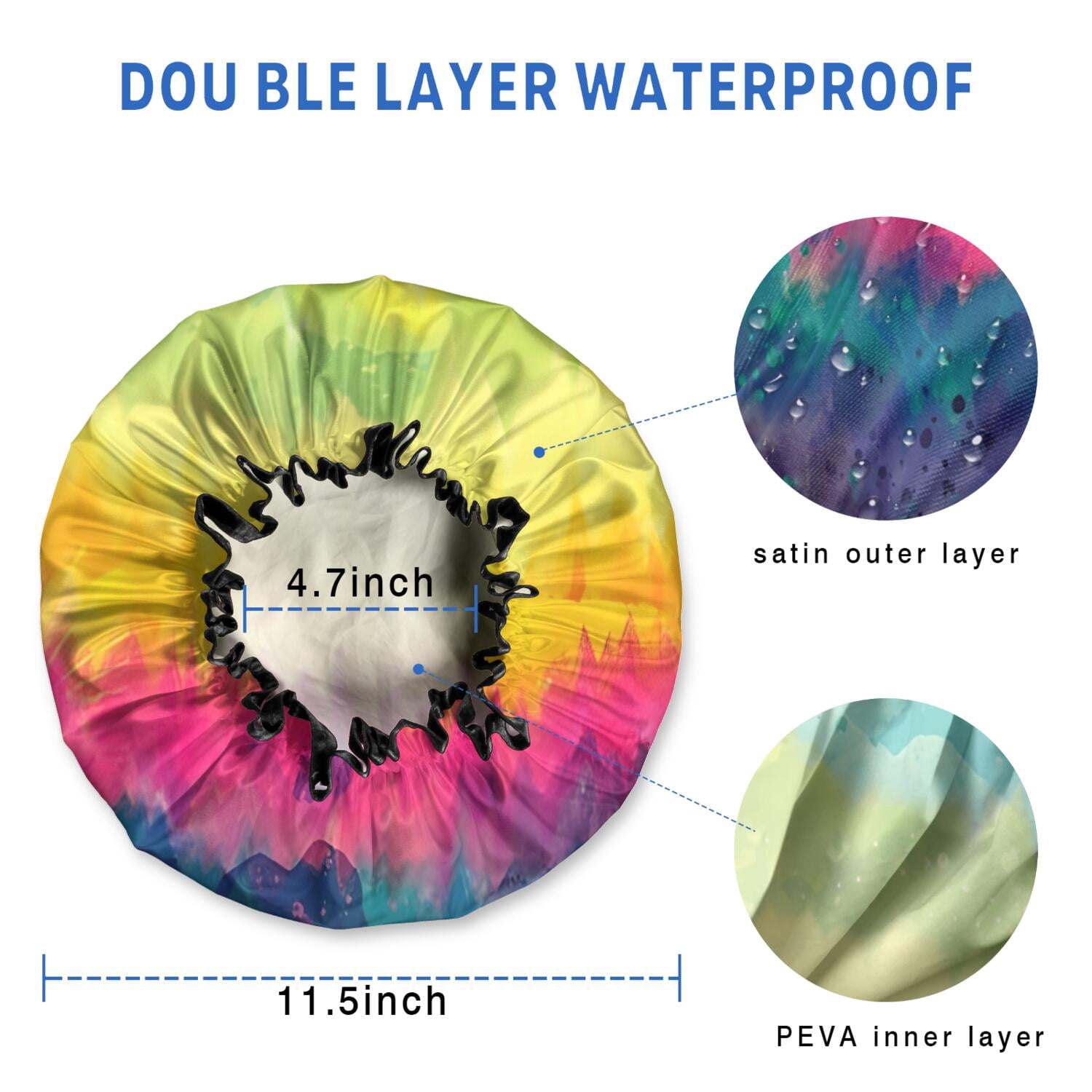 Shower Caps,Colorful Tie Dye Pattern Waterproof Shower Cap for Women 4 Pieces,Double Reusable Hair Cover for Shower PEVA Elastic Stretch Hem