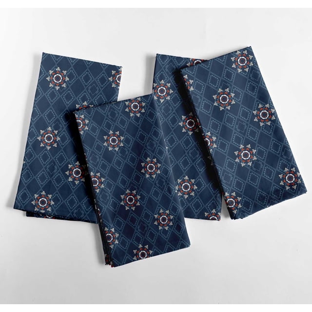 Vargottam Designer Cotton Canvas Napkins - Set of 12, 20-Inch, Blue Geometric Print, Durable & Absorbent Cloth Napkins for Dining, Parties, and Home Decor - Machine Washable