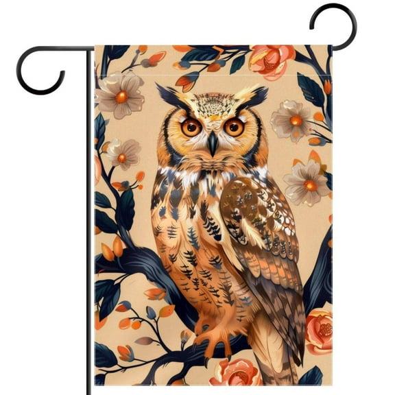 Owl on Branches Pattern Decorative Garden Flag for All Seasons, 12 x 18 Inch Small Vertical Double Sided Outside Decoration for Yard Farmhouse