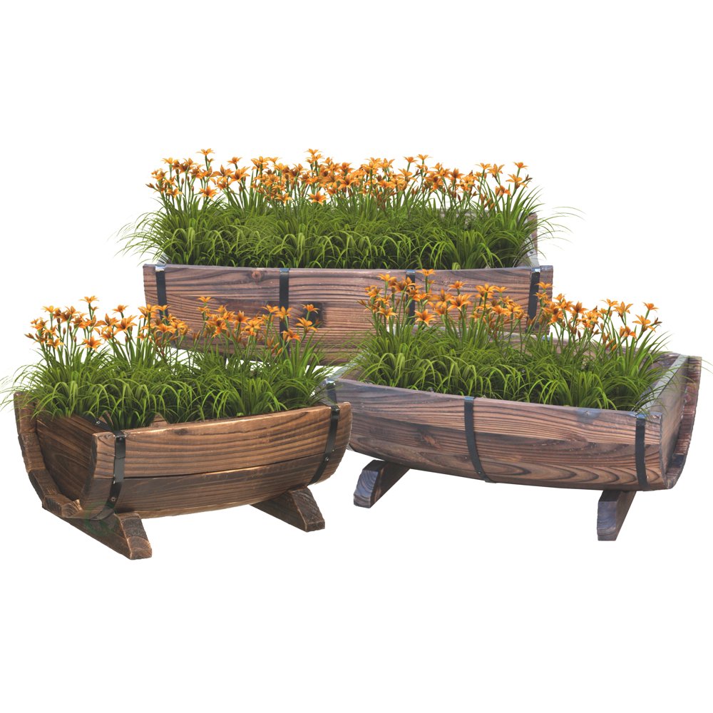 Half Barrel Garden Planter - Set of 3 - Walmart.com - Walmart.com