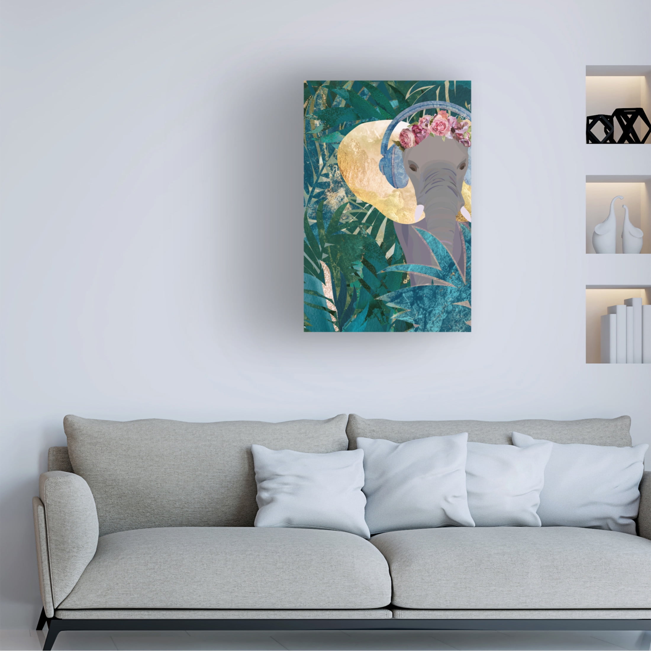 Trademark Fine Art Sarah Manovski  Elephant listening to music Canvas Wall Art