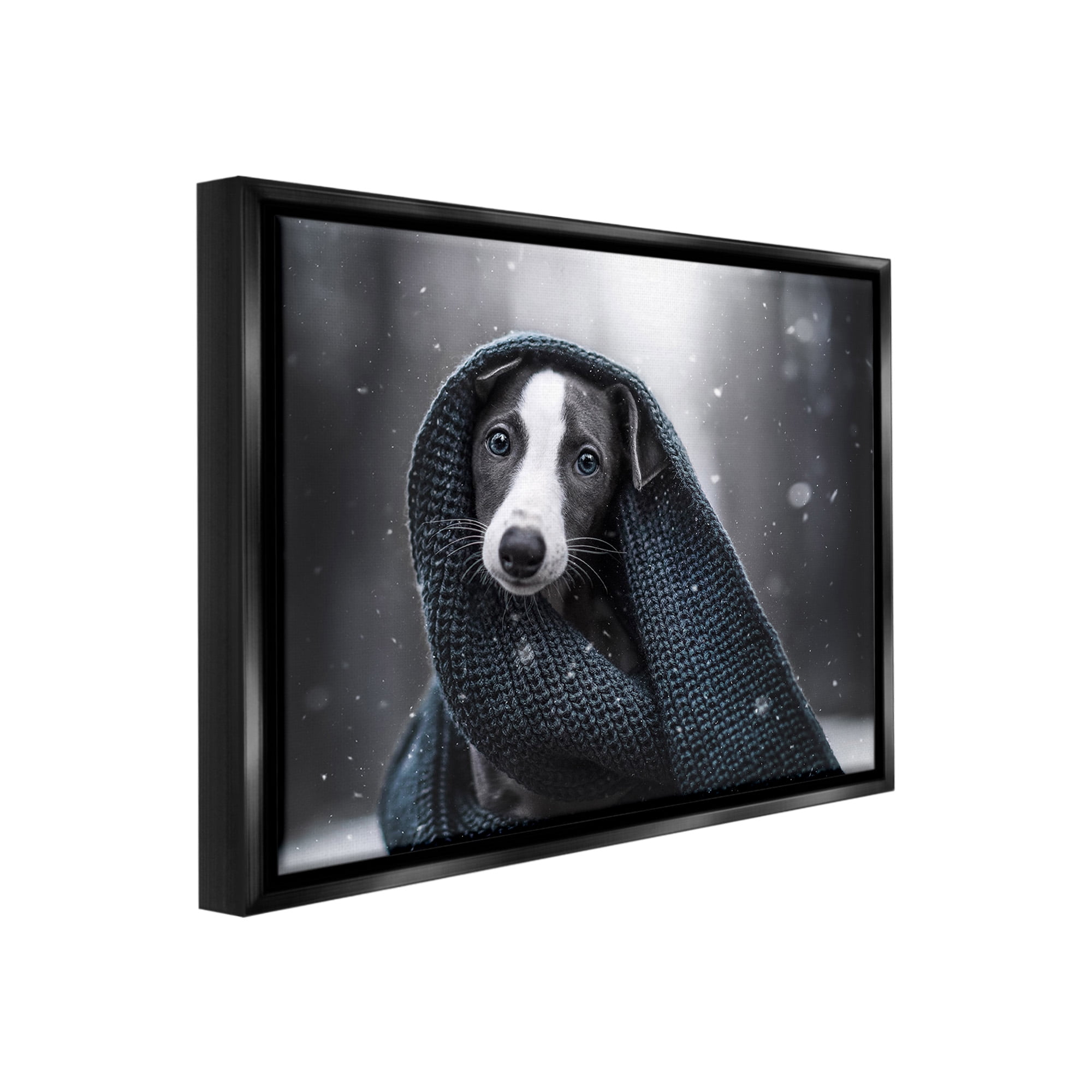 Stupell Industries Dog with Winter Scarf Animals & Insects Painting Black Floater Framed Canvas Art Print Wall Art, 21 x 17