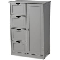 GLACER Bathroom Floor Cabinet, Multifunctional Storage Cabinet with 4 Drawers and 1 Door, Wooden Side Storage Organizer for Bathroom, Living Room or Kitchen, 22 x 12 x 32 inches (Grey)