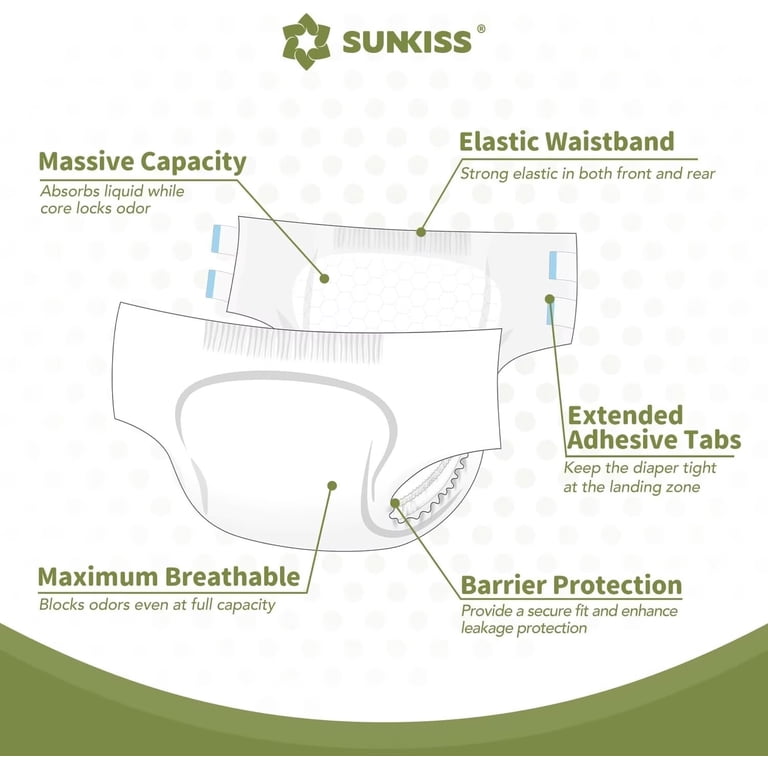 SUNKISS Masterpiece Adult Diapers with Tabs, Unisex Disposable