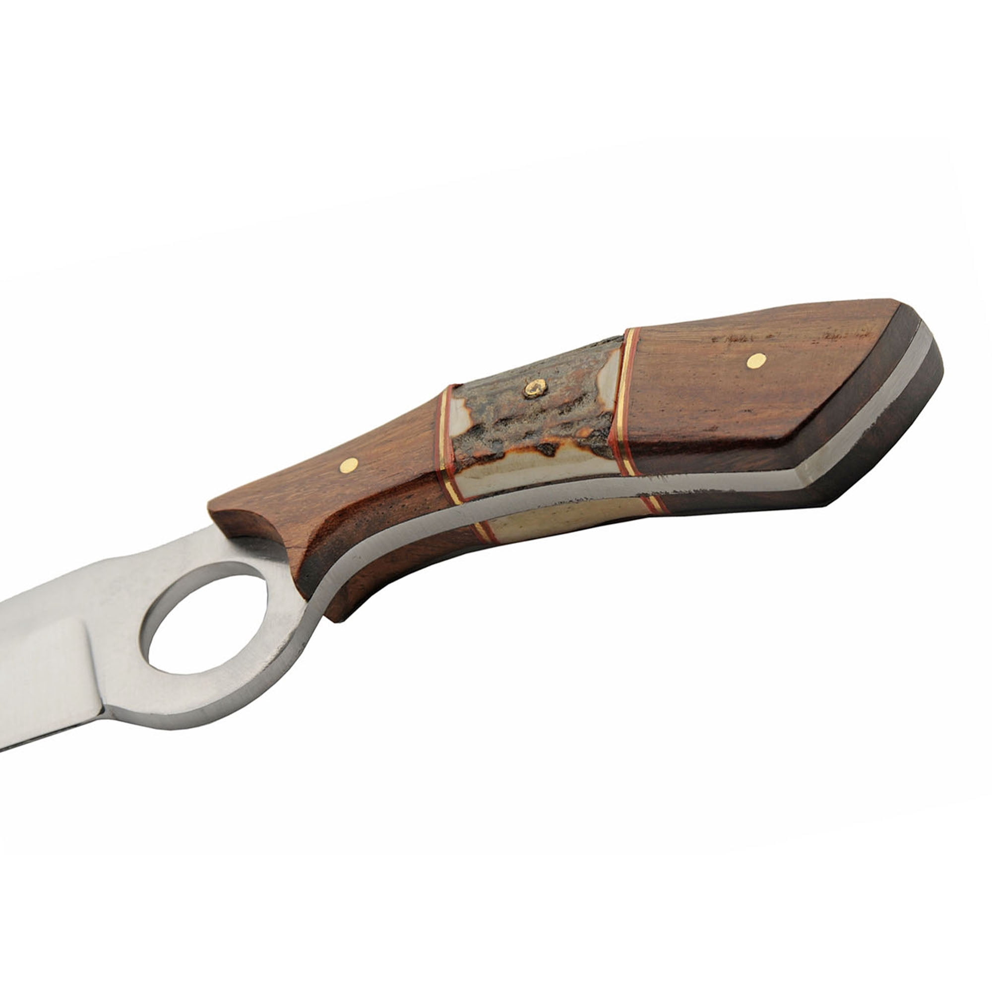 SZCO 7.5 Inch Showdown Wood & Stag Hunter Knife Full Tang Stainless Steel Blade With Leather Sheath Outdoor Fixed Blade Knife