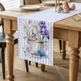 thumbnail image 2 of Easter Table Runner 70 Inches Long for Kitchen Dining, Spring Rabbit Watercolor Flowers Purple Stripes Dresser Scarf Farmhouse, Dining Table Decorations for Wedding/Parties, 13 x 70 In, 2 of 8