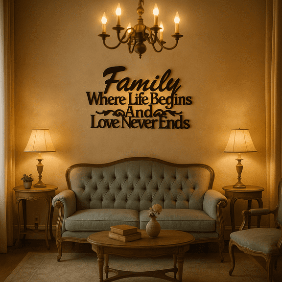 HELLOYOUNG 16.14 Inch Metal Wall Art – "Love Never Ends" Floral Quote Decor Sophisticated Script Design Inspirational Hanging Wall Art Durable Indoor/Outdoor Metal Sign for Living Room, Bedroom