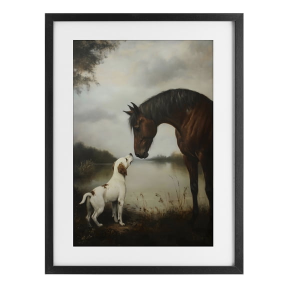 Stupell Industries Victorian Hound & Horse Companions Black Framed Print Under Glass, 14 x 20, by Petals Prints Design