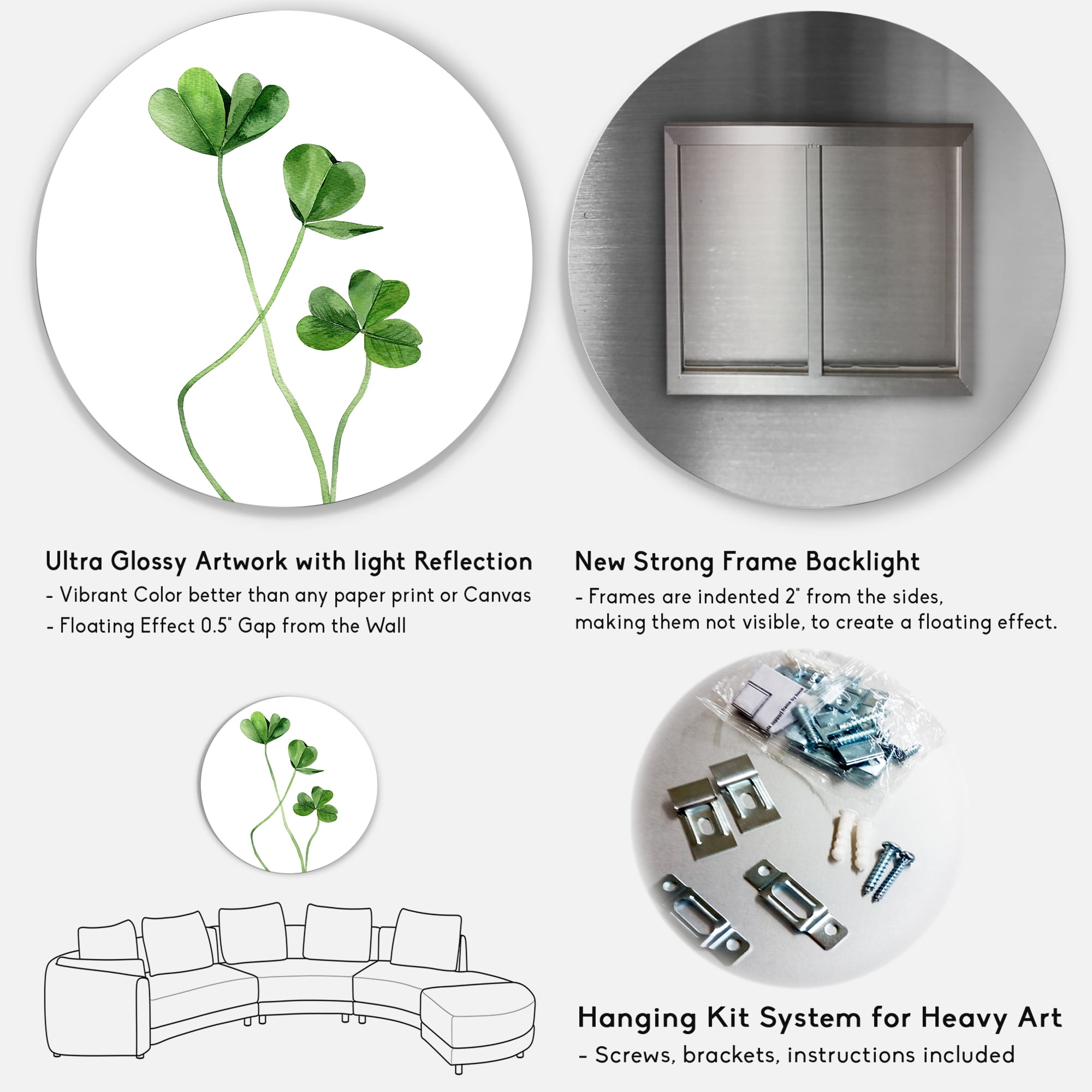 Designart 'Field Green Plant Detail Clover' Farmhouse Circle Metal Wall Art 23x23 - Disc of 23