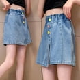 thumbnail image 3 of Tfken Toddler Teen Girls Denim Shorts Trendy Summer Elastic Waist Blue Jeans Shorts Size 6-7 Years, 3 of 9