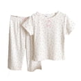 thumbnail image 2 of Amidoa Girls Summer 2 Piece Outfits Cotton Floral Print Short Sleeve and Casual Shorts Kids Clothing Set White Size 4T White Size 4T, 2 of 5