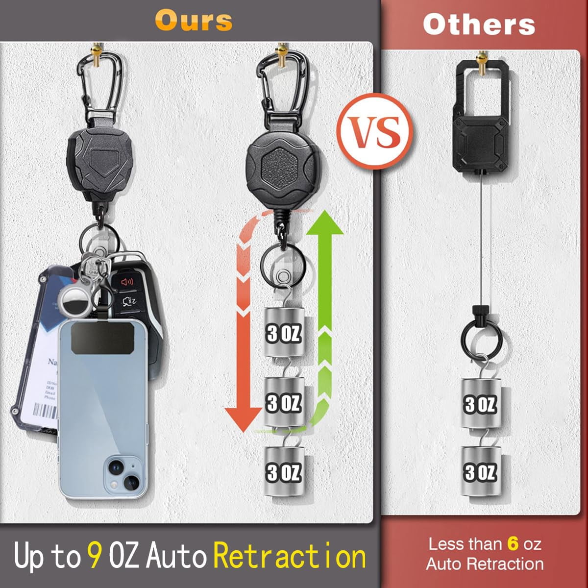 Badge Holder Retractable Clip, Heavy Duty Carabiner Badge Reel Keychain with Lanyard for ID Cards, Tactical ID Holder