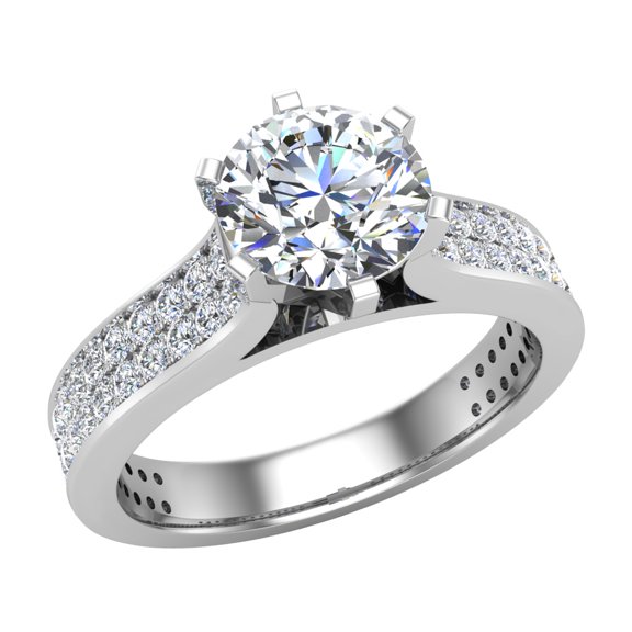 Diamond Engagement Ring for Women Round Brilliant Solitaire Diamond Ring with Twin-Row Shank 14K White Gold 1.00 Carat (F,VS1)