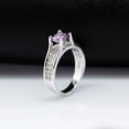 thumbnail image 2 of Uloveido Ladies White Gold Plated Round Lab Created Purple Amethyst Ring February Birthstone Rings for Mom Silver Color Crystal Wedding Promise Anniversary Ring for Women Girls (Purple, Size 9) Y006, 2 of 7