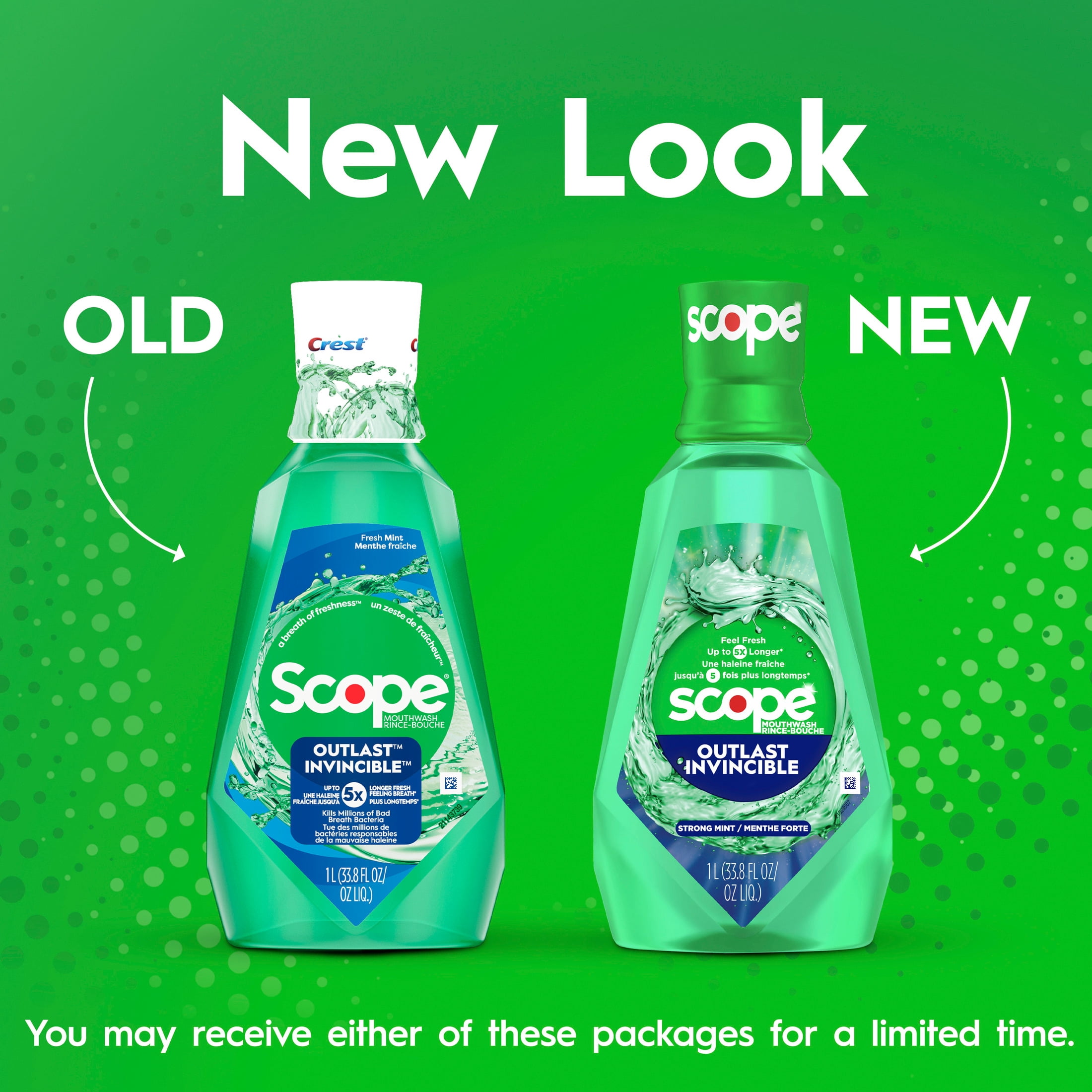 Crest Mouthwash, Scope Outlast Mouthwash, Fresh Mint Mouth Rinse, 1L, 2 pack