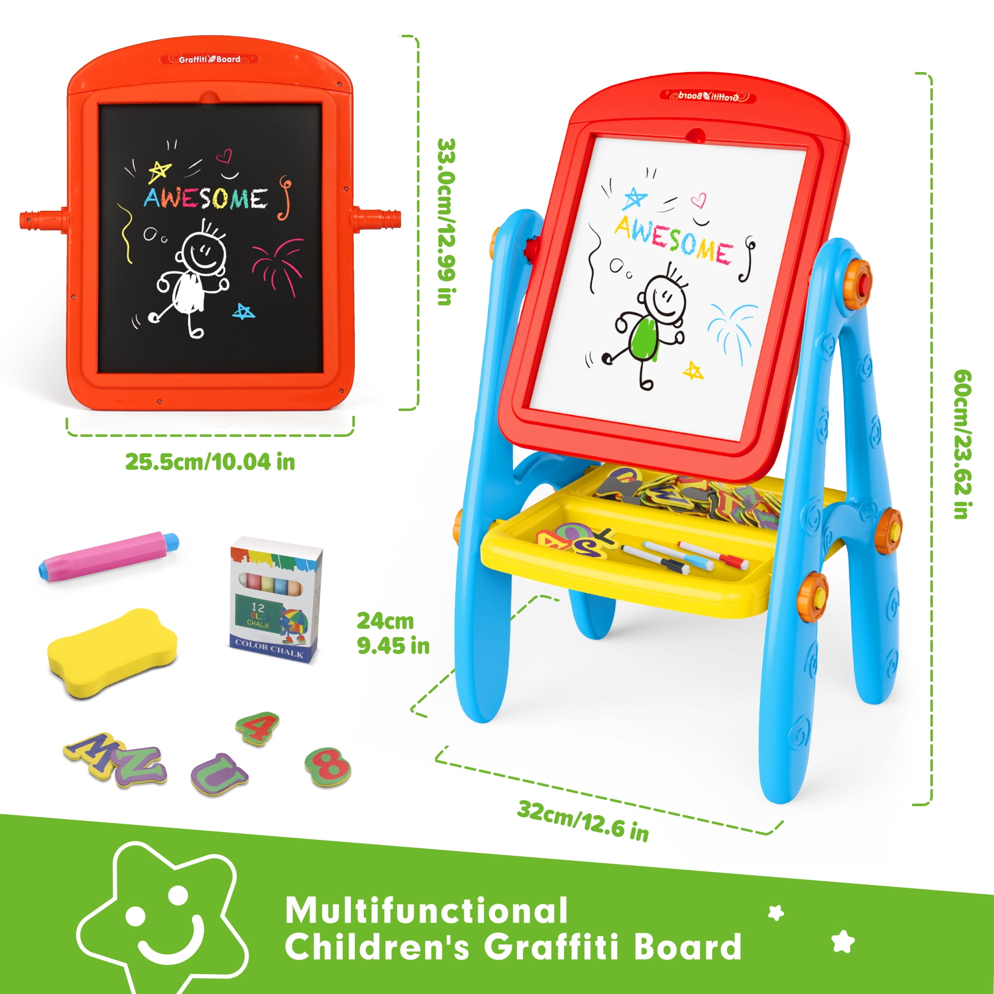 Freecat Easel for Kids, Double Sided Toddlers Art Easel with Magnetic White Board & Chalk Blackboard, Christmas Birthday Gift for Boys and Girls Age 2 3 4 5 6