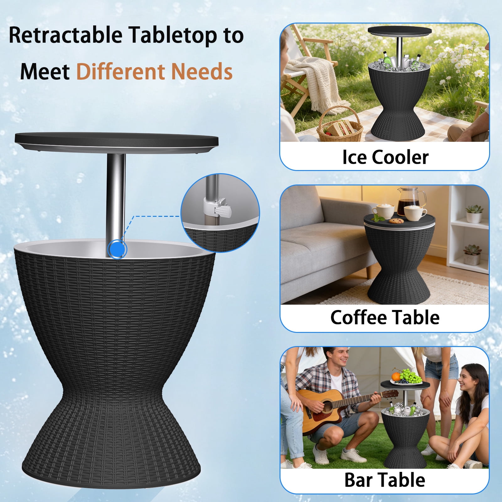 Joxxoaa Cool Bar Outdoor Patio Furniture,  Beer & Wine Cooler Side Table for Hot Tub, Patio, Backyard & Poolside(Black)/(Brown）