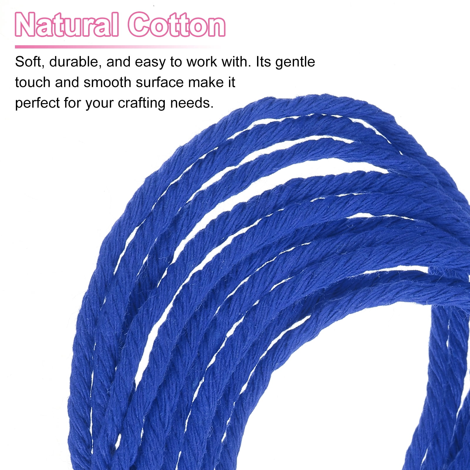 Uxcell Natural Macrame Cord 3mm x 328 Yards 4 Strand Twisted Cotton Macrame Rope for DIY Knitting Plant Wall Hanger Dreamcatcher, Sapphire Blue