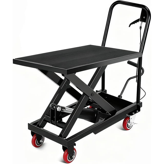 Hydraulic Lift Table Cart 500 lbs Capacity 28.5 In Single Scissor Lift Table with Non-Slip Pad and Locking Wheels for Material Handling Black