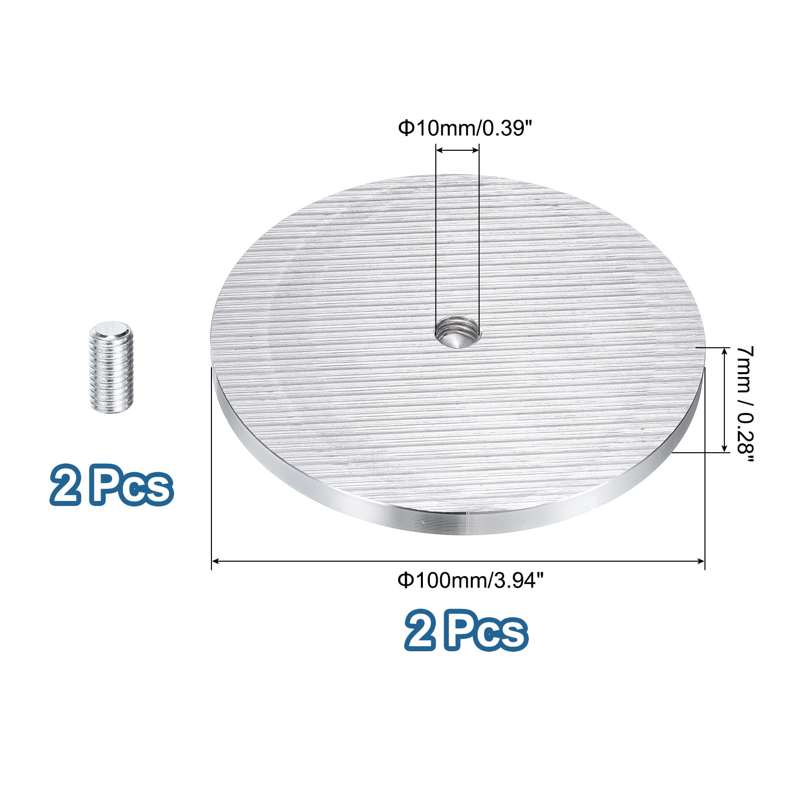 2 Pack Round Shape Aluminum Disc, M10 Thread 100mm Diameter Aluminum Circle Disc Glass Top Adapter, Silver