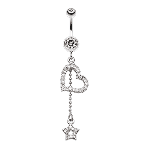 Curved Heart Star Sparkle Belly Button Ring