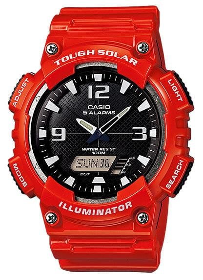 Casio Men's Solar Sport Combination Watch, Red Glossy Resin Strap 