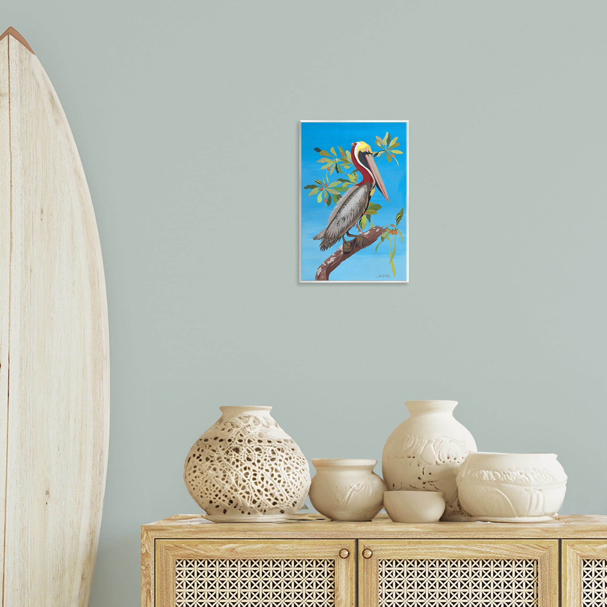 Stupell Industries Brown Pelican on Tree Animals & Insects Painting Unframed Art Print Wall Art, 10 x 15