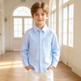 thumbnail image 2 of FYDUU Kids Boys Girls Long Sleeve Striped Shirts Children's Button Down Dress Shirts Formal School Uniform Tops Back To School Clothes 8-9 Years, 2 of 9