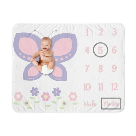 UPC: 0846480087328 | Sweet Jojo Designs Butterfly Girl Milestone Blanket Monthly Newborn First Year Growth Mat Baby Shower Memory Keepsake Gift Picture – Pink and Purple Floral Flower Garden