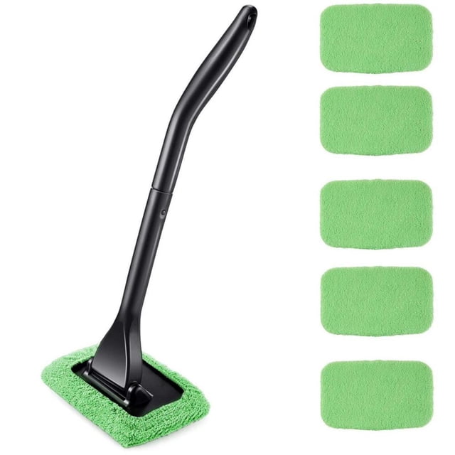Machine-Washable Windshield Cleaner Tool with Pivoting Head - Microfiber Cloth Car RV Glass Scrubber Kit
