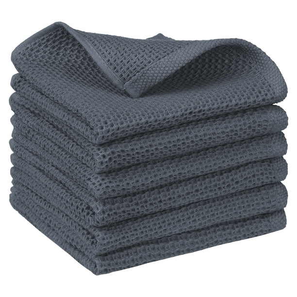 REGALWOVEN 6Pcs 100% Cotton Dish Cloths Waffle Weave Kitchen Towels Grey 6