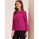 thumbnail image 3 of Top de la blusa de la oficina del trabajo del cuello del ojo de la cerradura de las mangas largas semi transparentes de la gasa elegante de las mujeres Rosa Caliente XL, 3 of 6