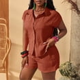 thumbnail image 5 of JULMCOMO 2 Piece Sets for Women Button Down Cap Sleeve Summer Shirts Drawstring Waist Casual Matching Clothing Sets with Pockets Light Brown 2XL, 5 of 6