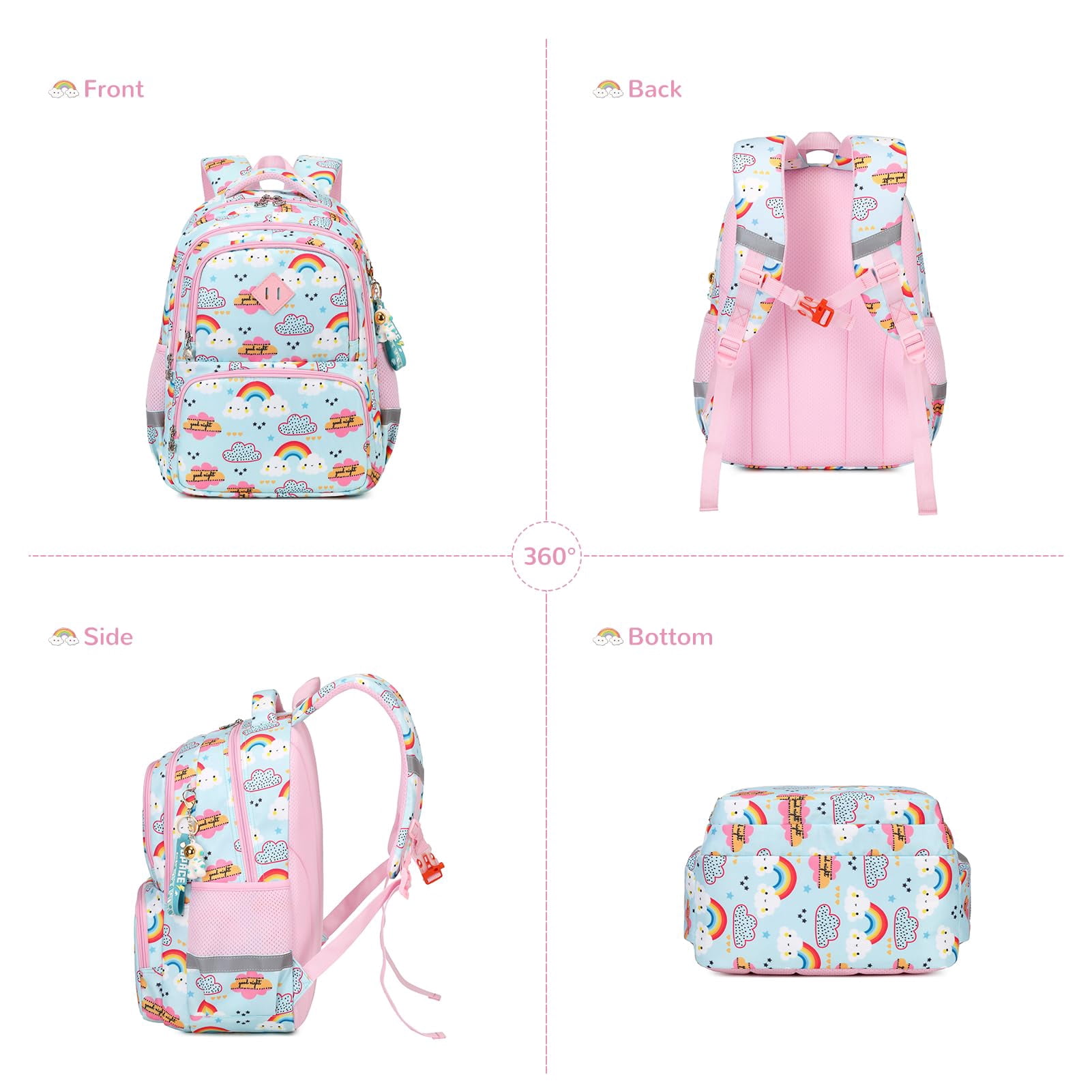 Soda Candy Kids Backpack Kawaii Printed School Girls Backpacks, Lightweight Water Resistant Boys Bookbag for Primary Kindergarten Elementary Preschool Middle School, Blue Rainbow