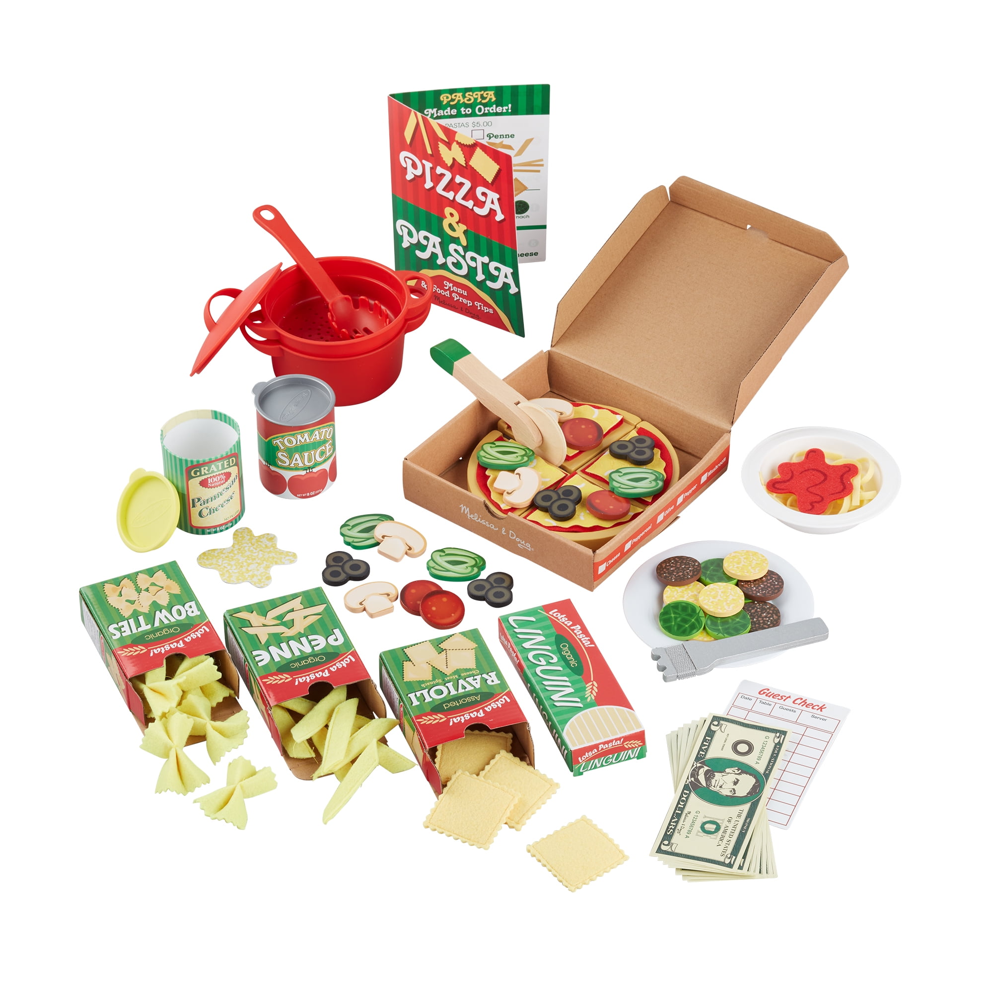 92 Pieces Melissa & Doug Deluxe Pizza and Pasta Play Set Food Dishes Pots NEW 